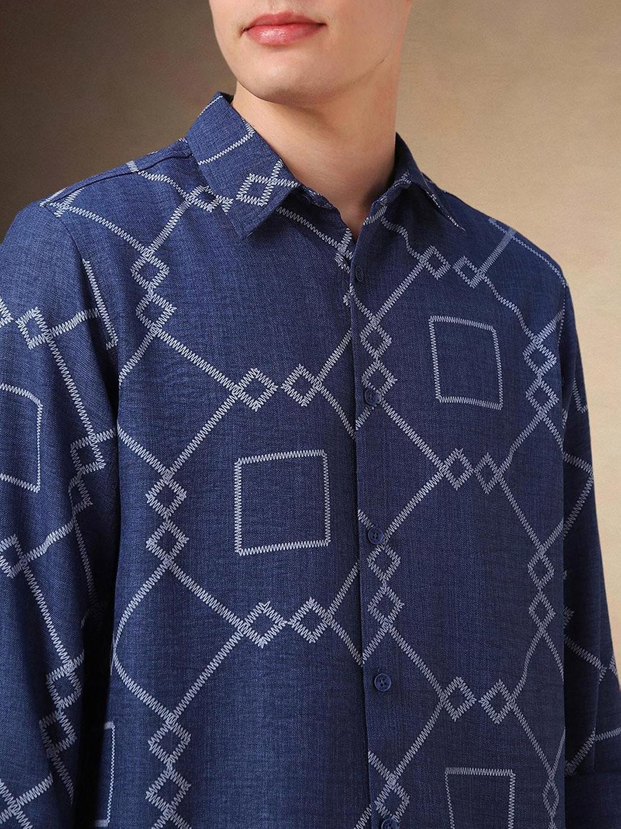 Geometric Print Button-Down Shirt