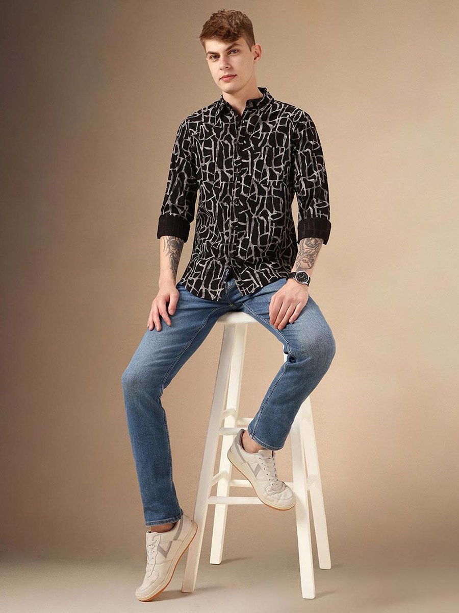Abstract Printed Cotton Casual Shirt