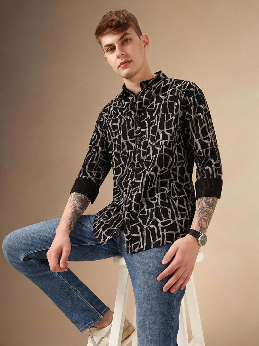Abstract Printed Cotton Casual Shirt