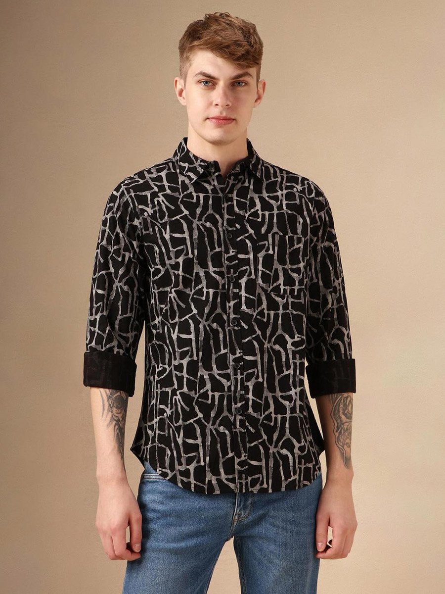 Abstract Printed Cotton Casual Shirt