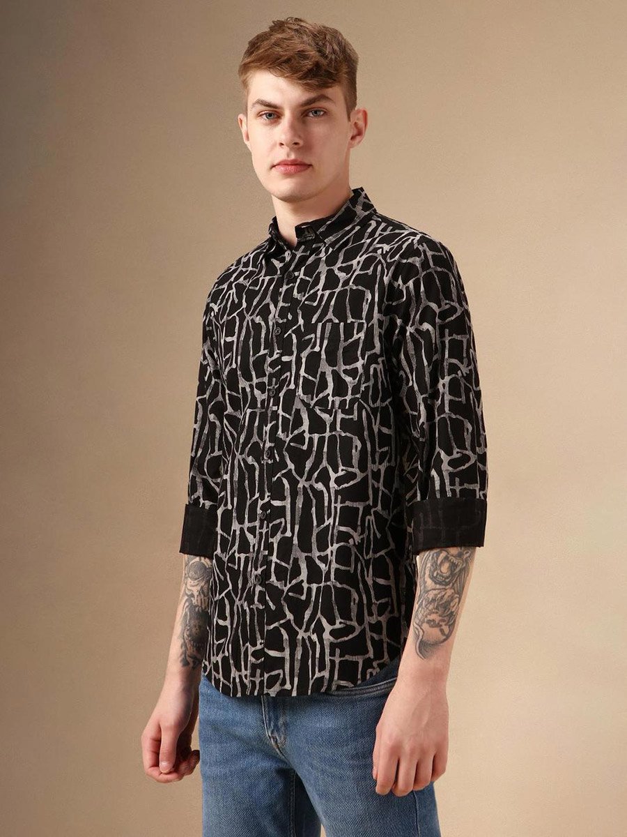 Abstract Printed Cotton Casual Shirt