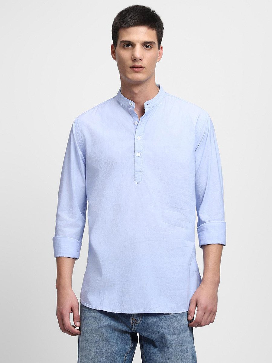Mandarin Collar Slim Fit Cotton Shirt