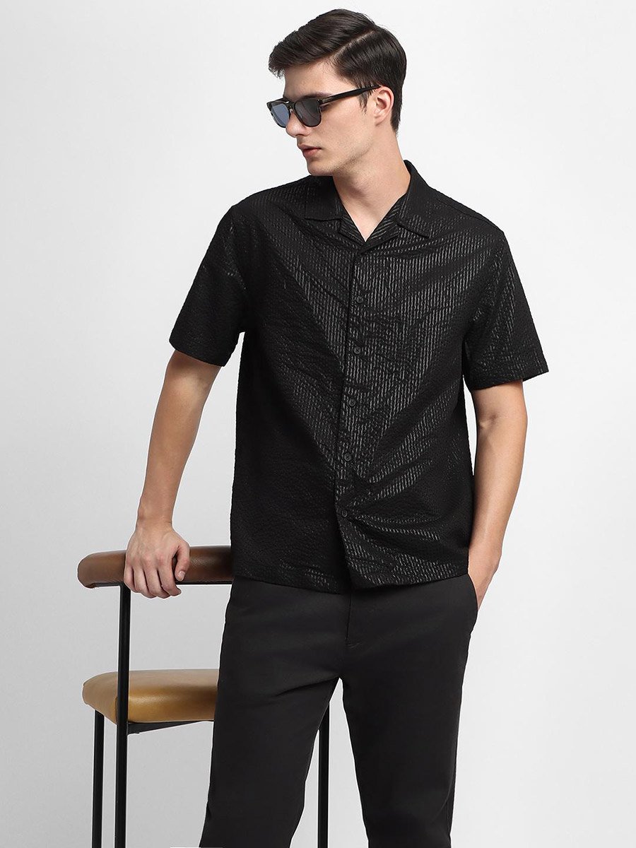 Button-Down Collar Plain Casual Shirt