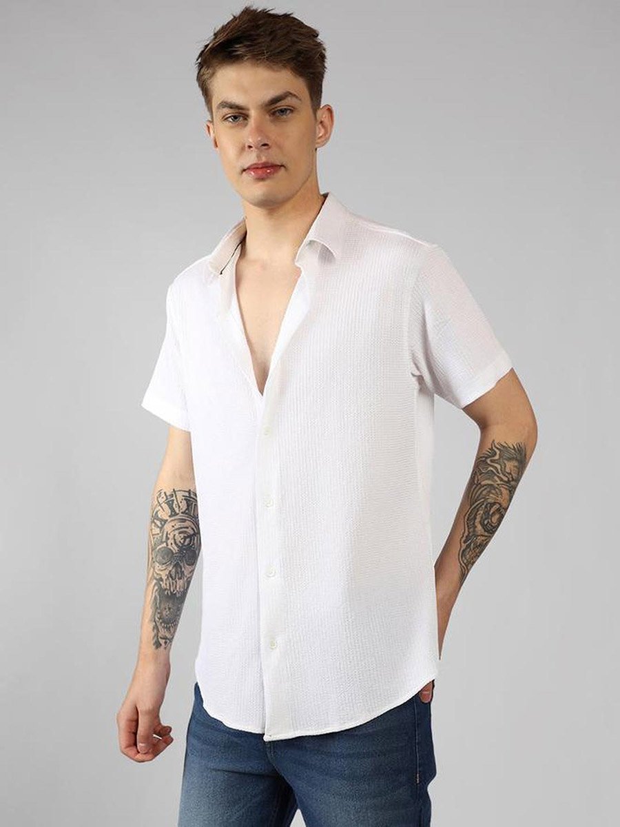 Button-Down Collar Plain Casual Shirt
