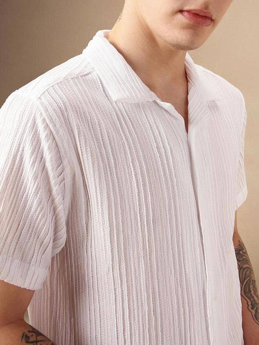 Button-Down Collar Plain Short Sleeve Shirt
