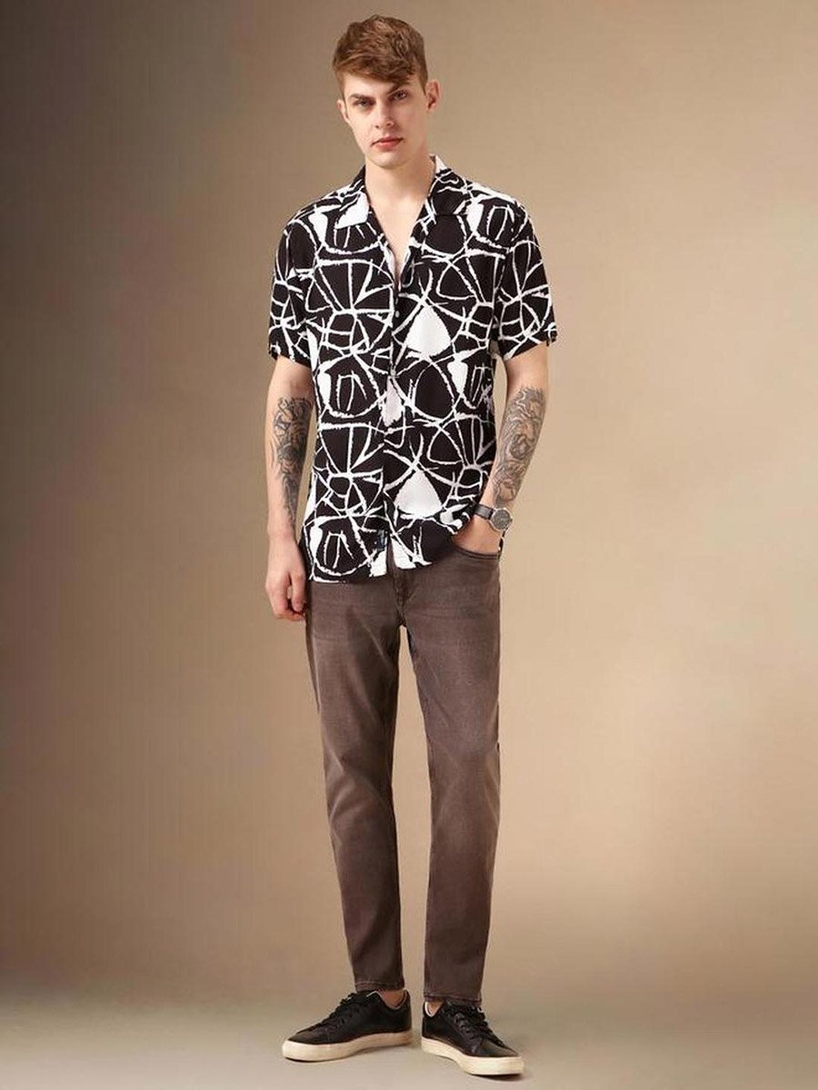 Abstract Print Cuban Collar Shirt
