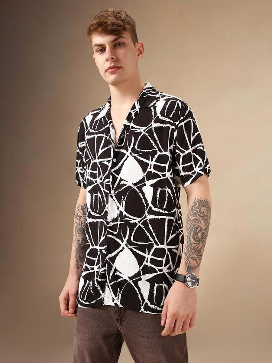 Abstract Print Cuban Collar Shirt