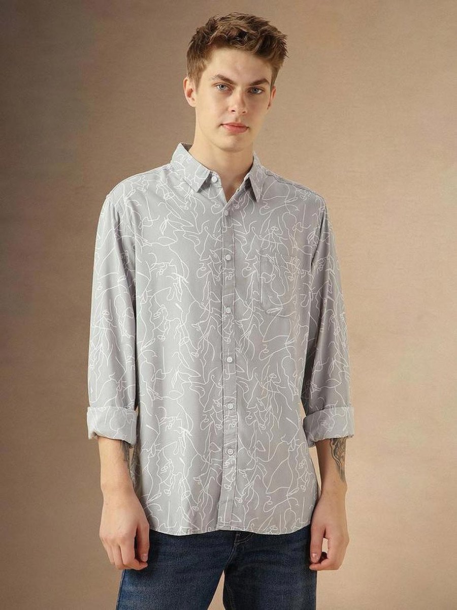 Abstract Print Long Sleeve Casual Shirt