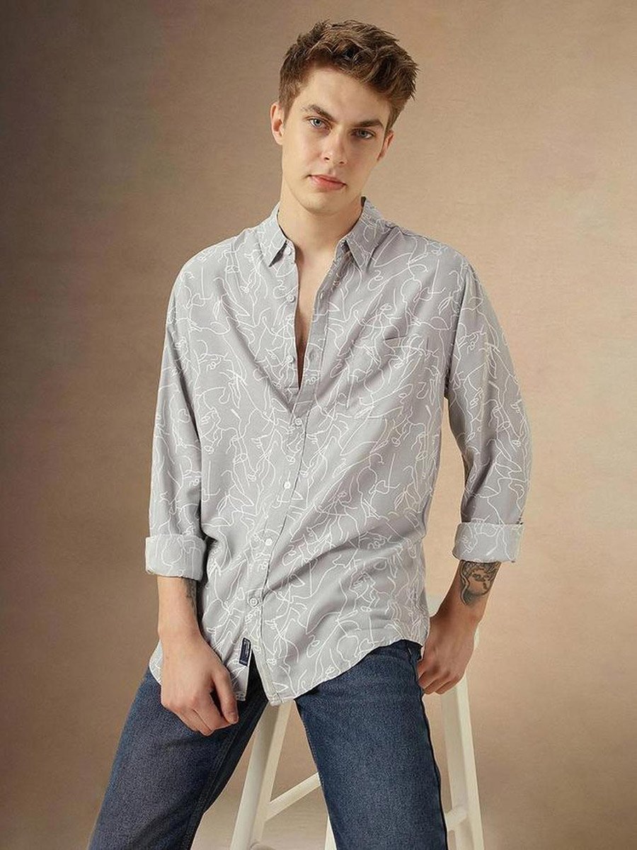 Abstract Print Long Sleeve Casual Shirt