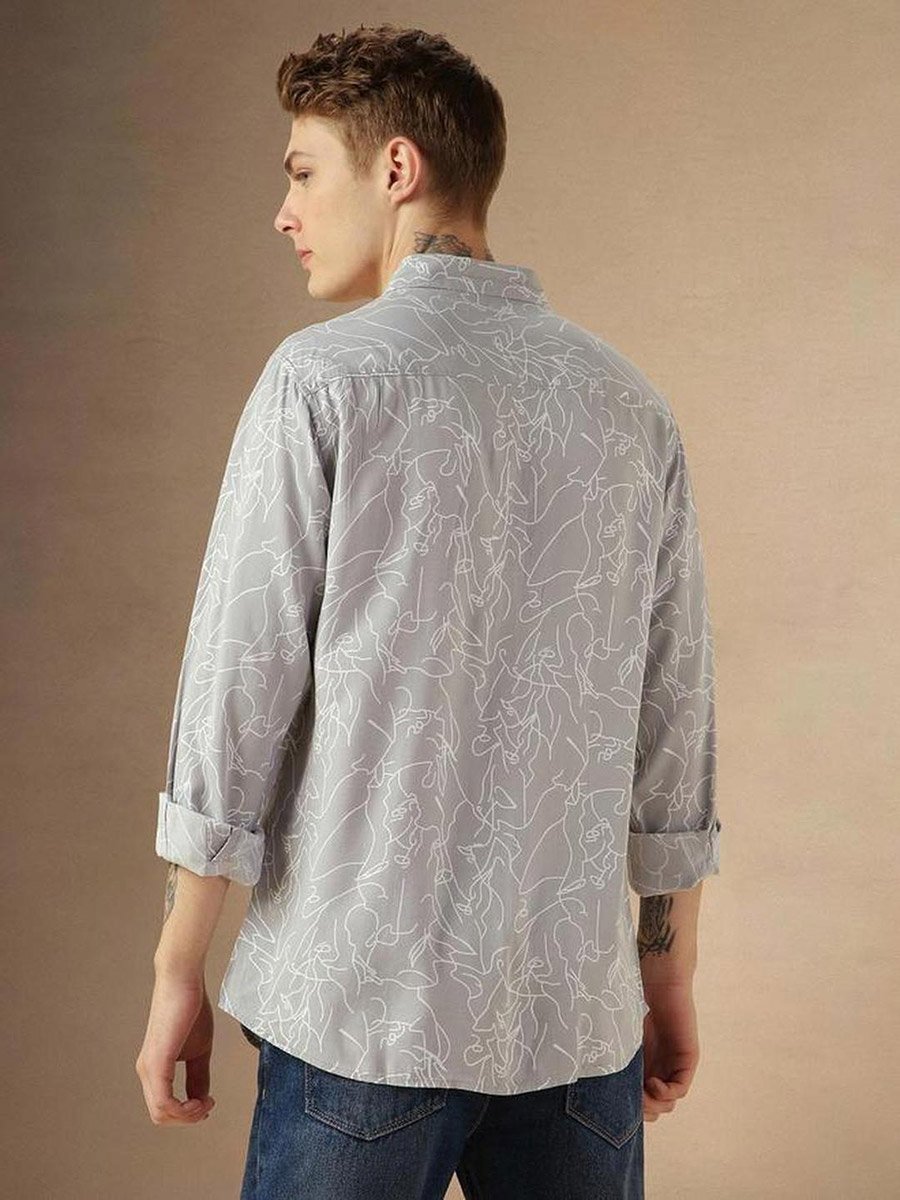 Abstract Print Long Sleeve Casual Shirt