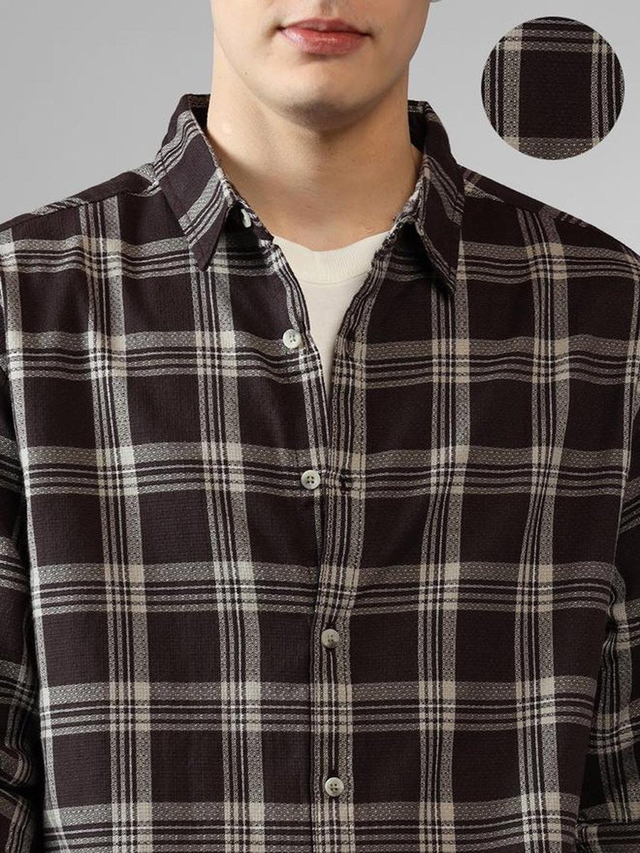 Checked Button Down Collar Long Sleeve Casual Shirt