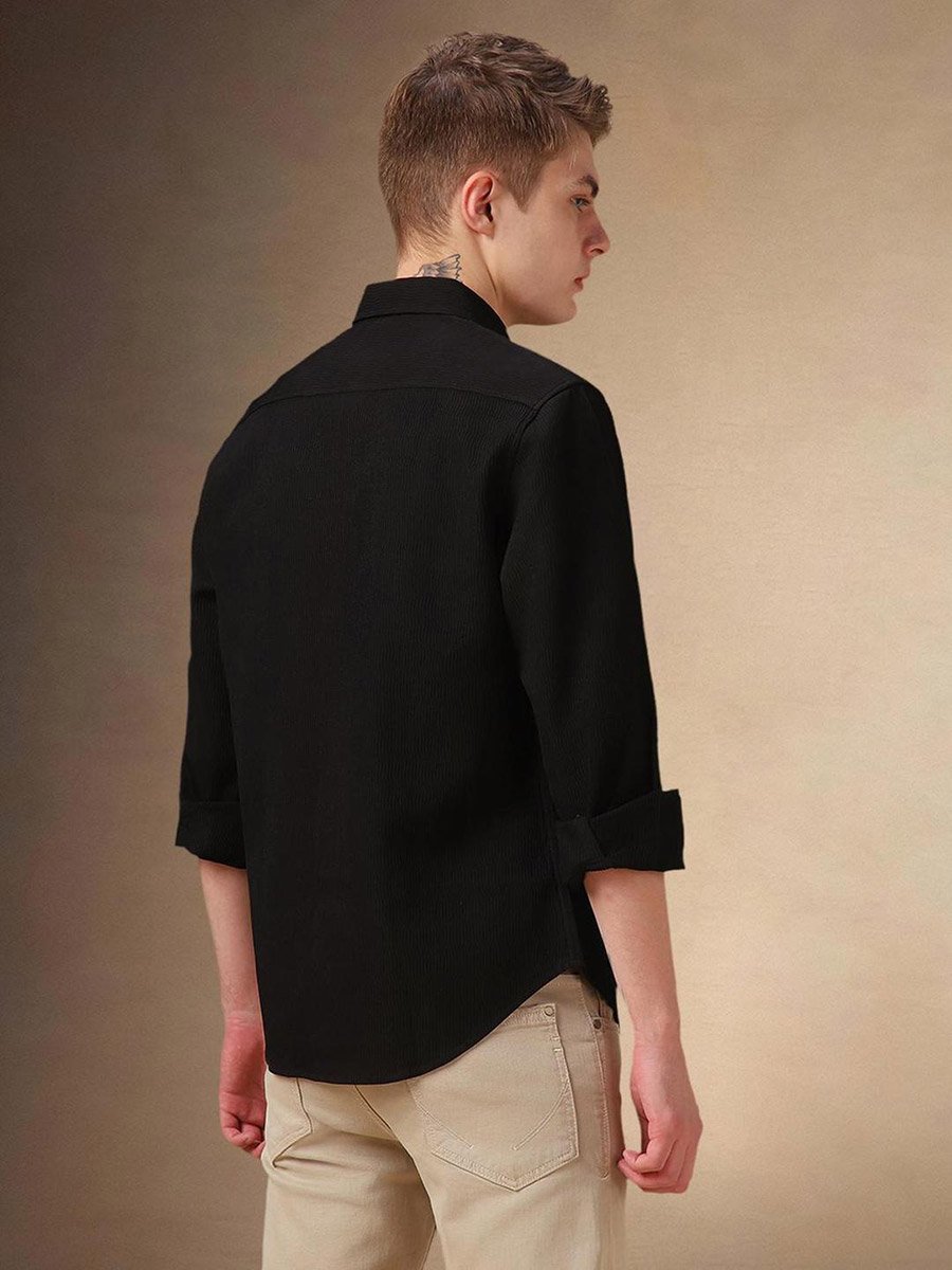 Button-Down Collar Plain Long Sleeve Shirt