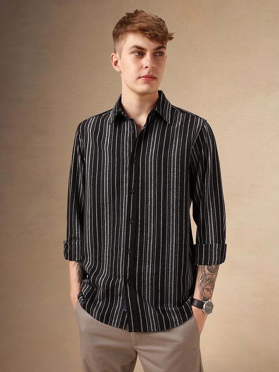 Striped Button Down Collar Shirt