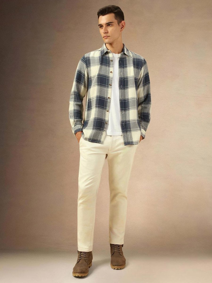 Checked Button-Down Collar Shirt