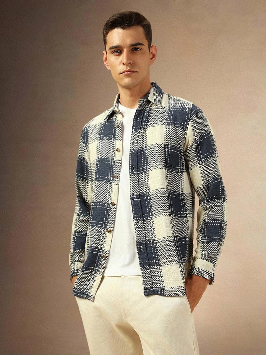Checked Button-Down Collar Shirt