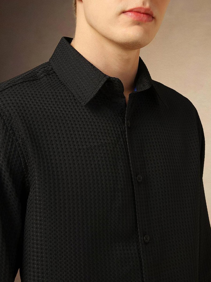 Textured Button Down Collar Shirt