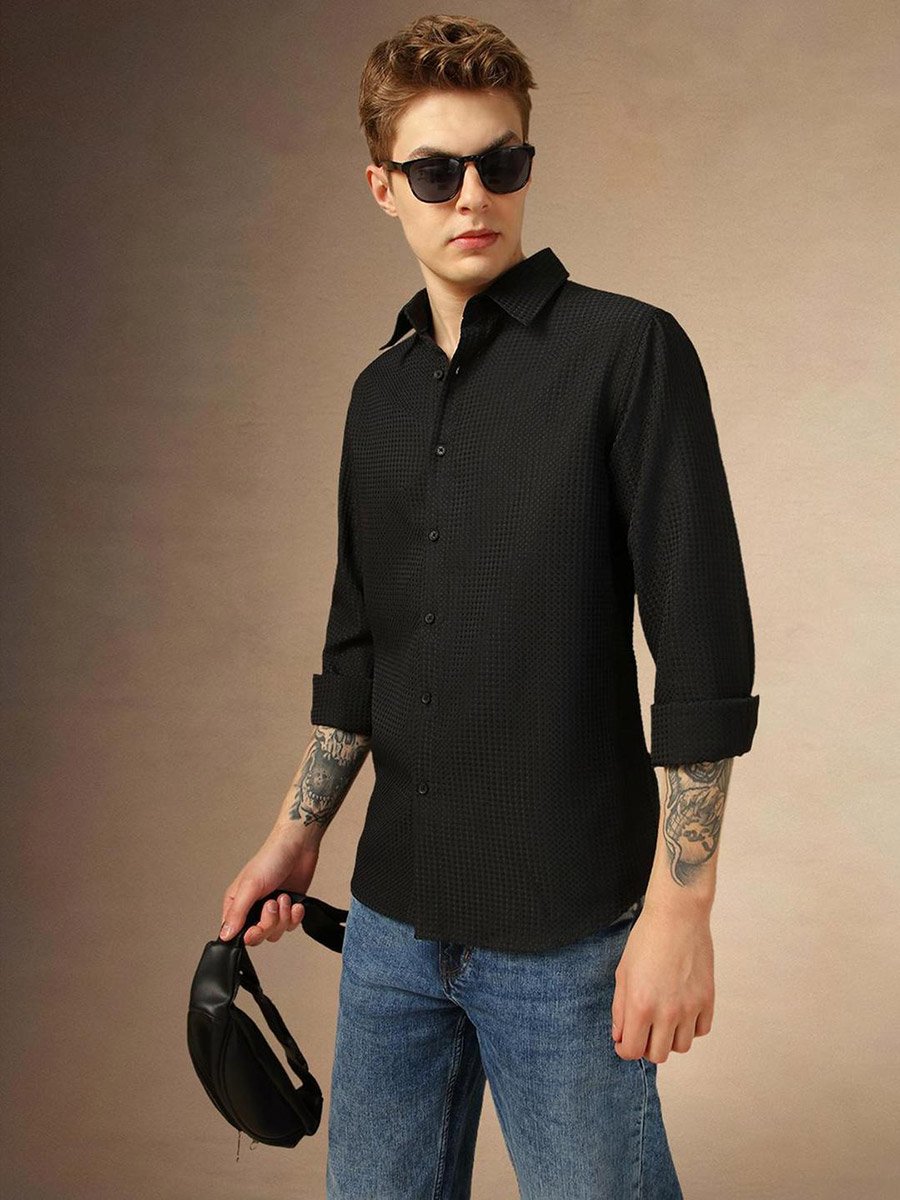 Textured Button Down Collar Shirt