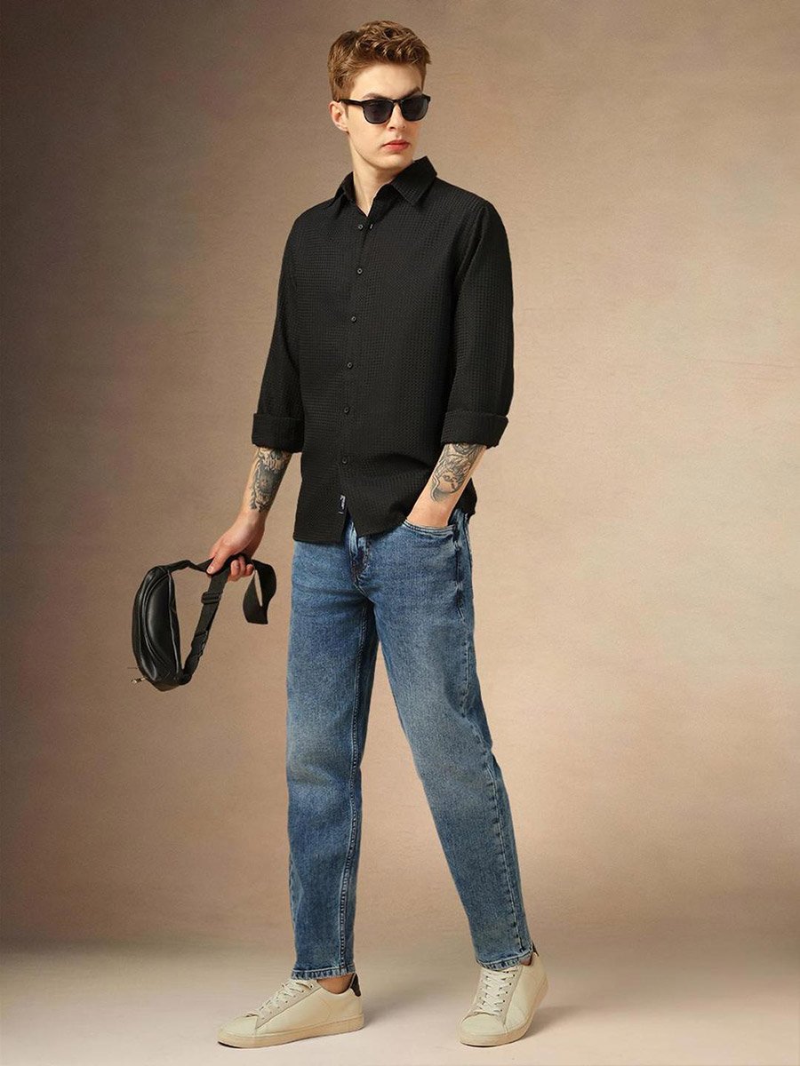 Textured Button Down Collar Shirt