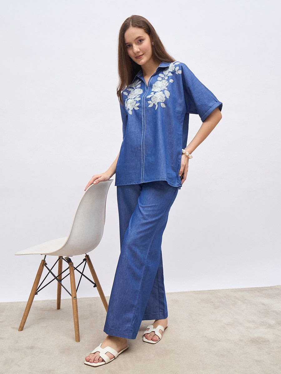 Cotton Chambray Pants with Slip Pocket