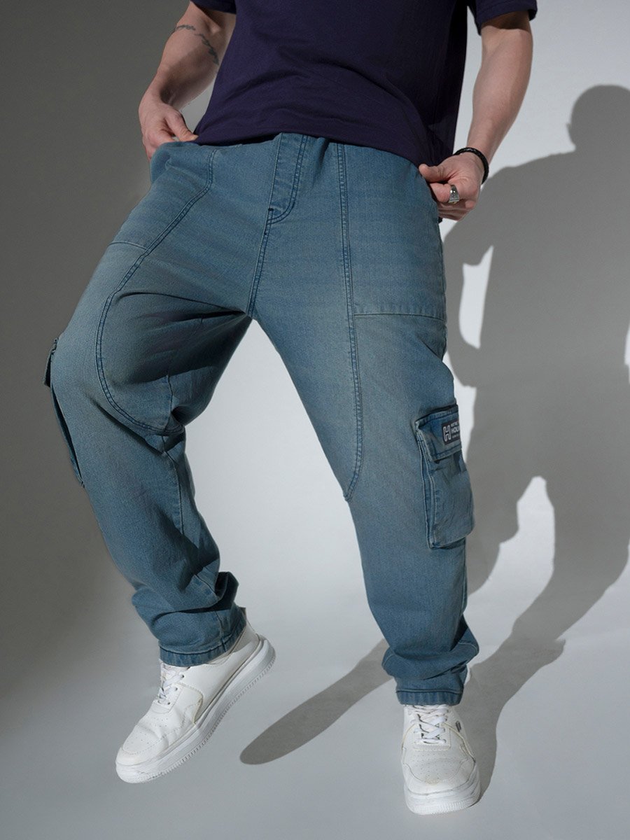 Mid Rise Regular Fit Faded Jeans with Cargo Pockets