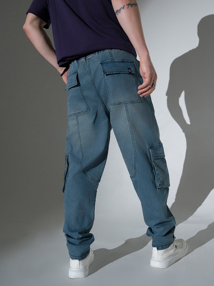 Mid Rise Regular Fit Faded Jeans with Cargo Pockets