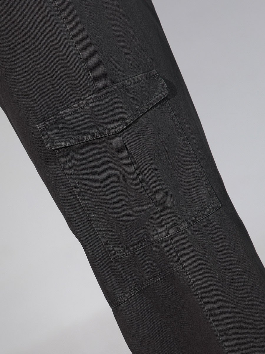 Solid High Rise Cargo Pants
