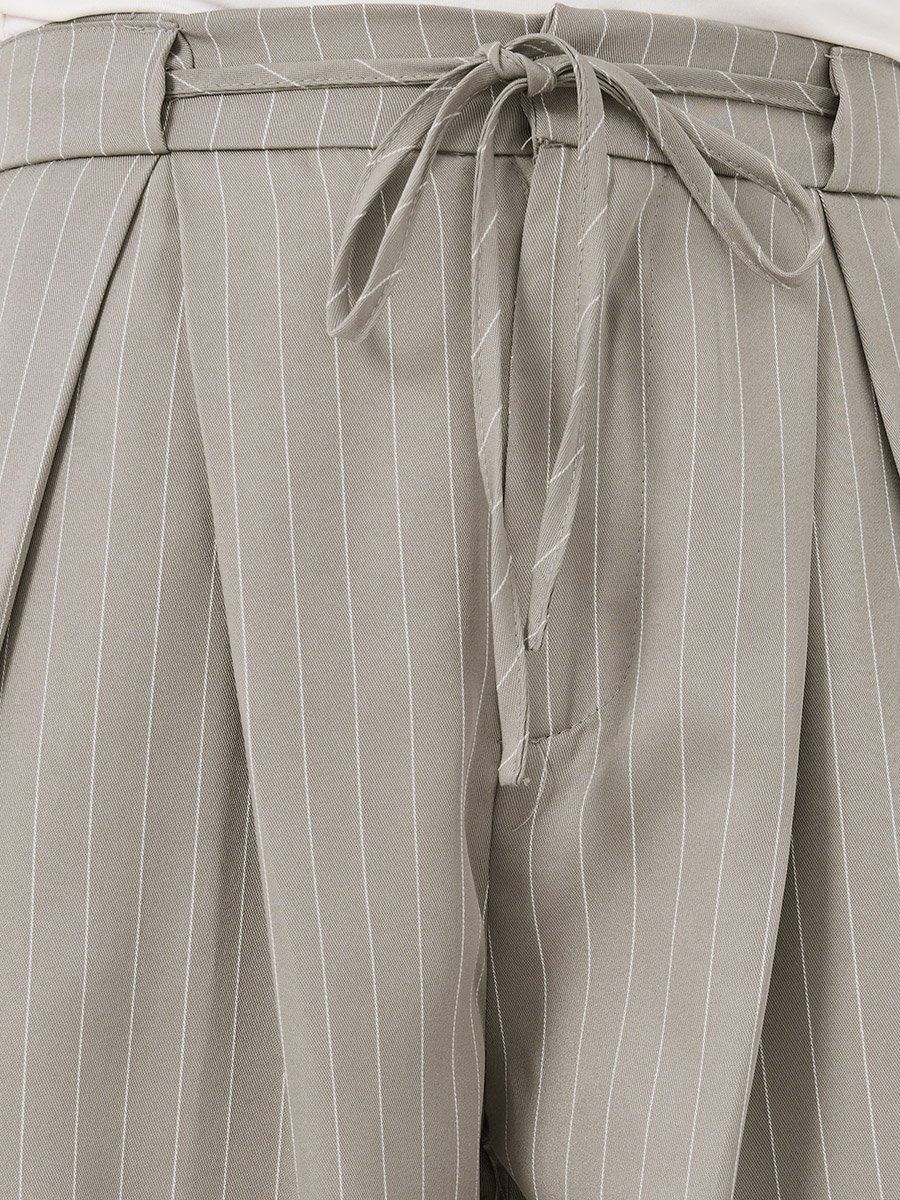Striped Inverted Pleated Drawstring Pants
