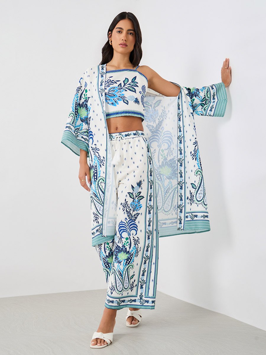 Printed Wide Leg Pants with Drawstring