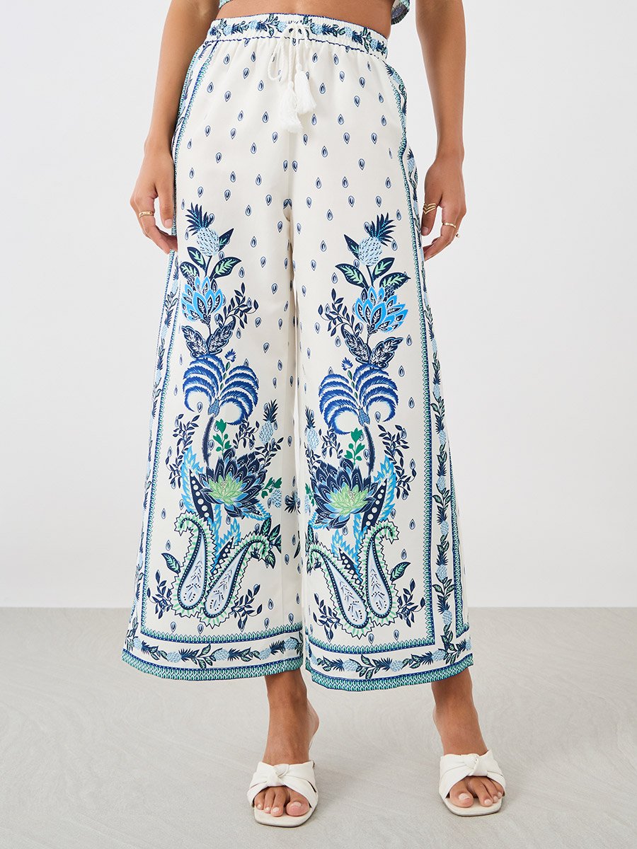 Printed Wide Leg Pants with Drawstring