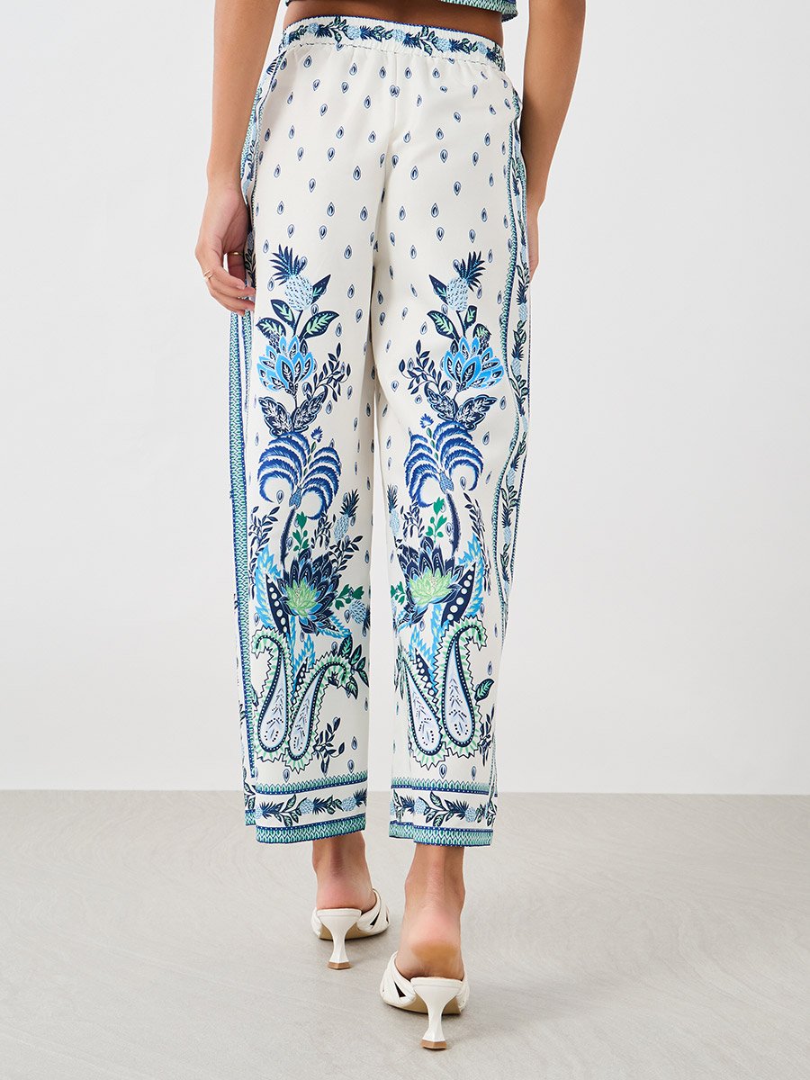 Printed Wide Leg Pants with Drawstring