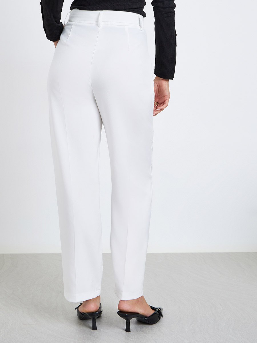 Solid Tapered Fit Trousers with Belt Detail