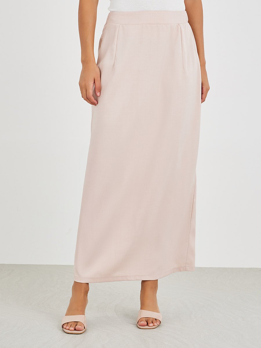 Solid Mid Rise Linen Maxi Skirt