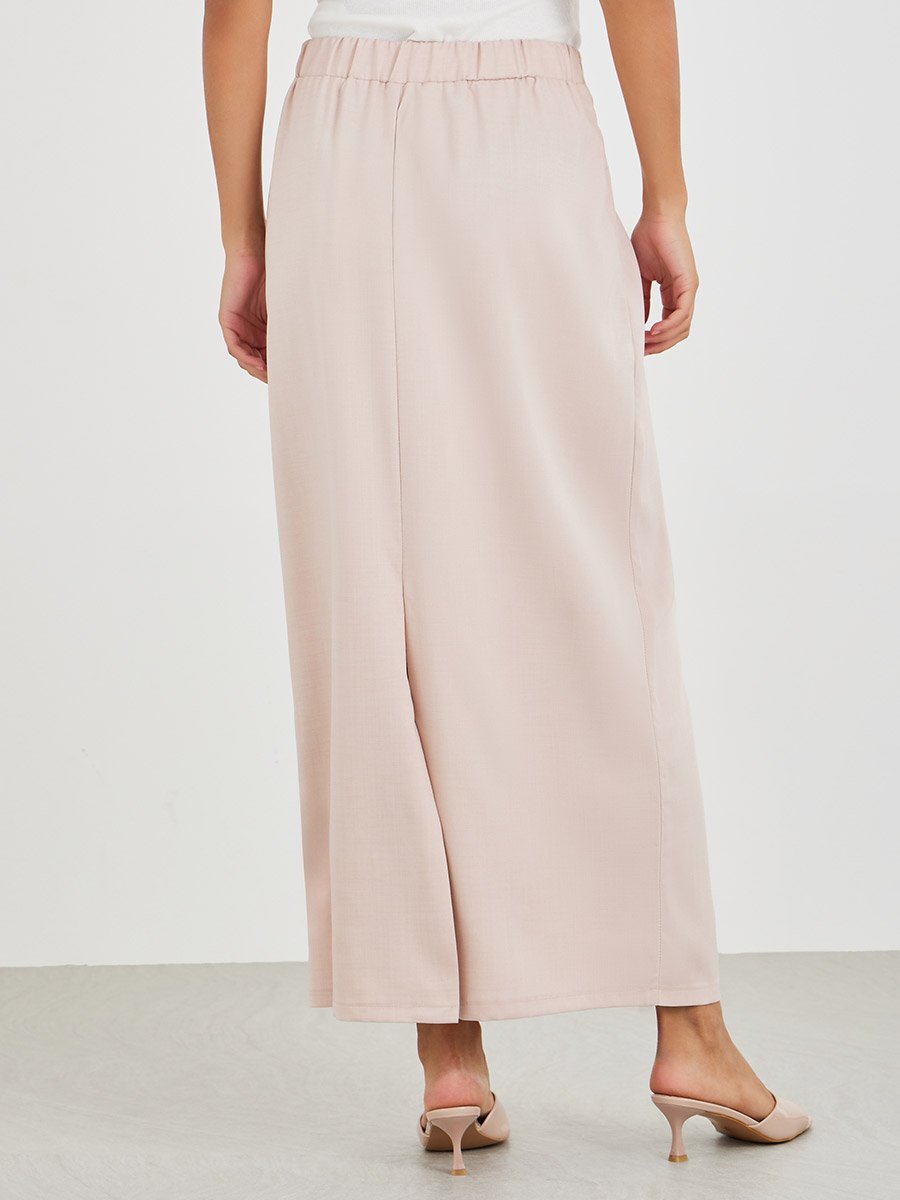 Solid Mid Rise Linen Maxi Skirt