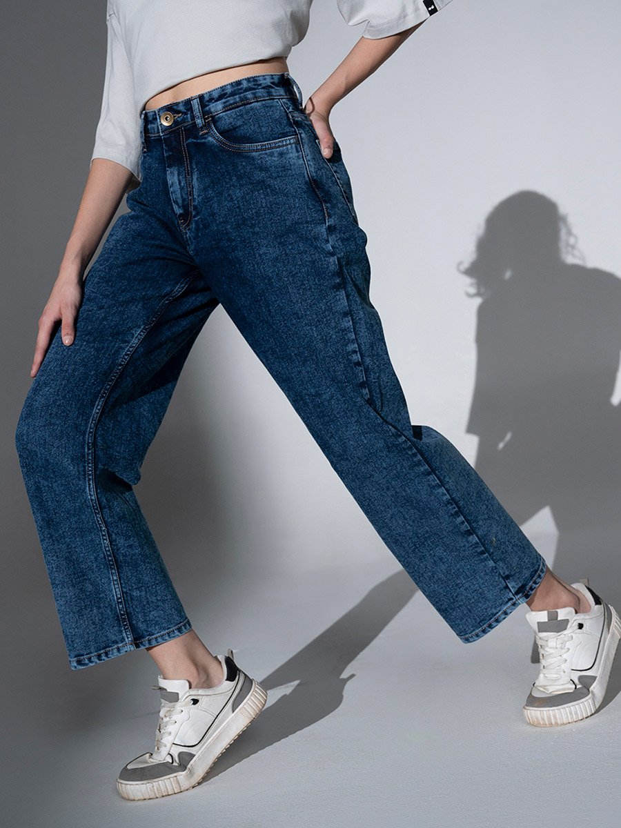 High Rise Mid Wash Regular Fit Jeans