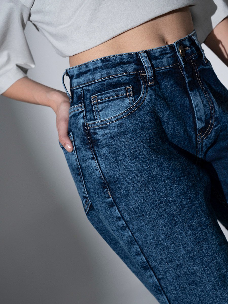 High Rise Mid Wash Regular Fit Jeans