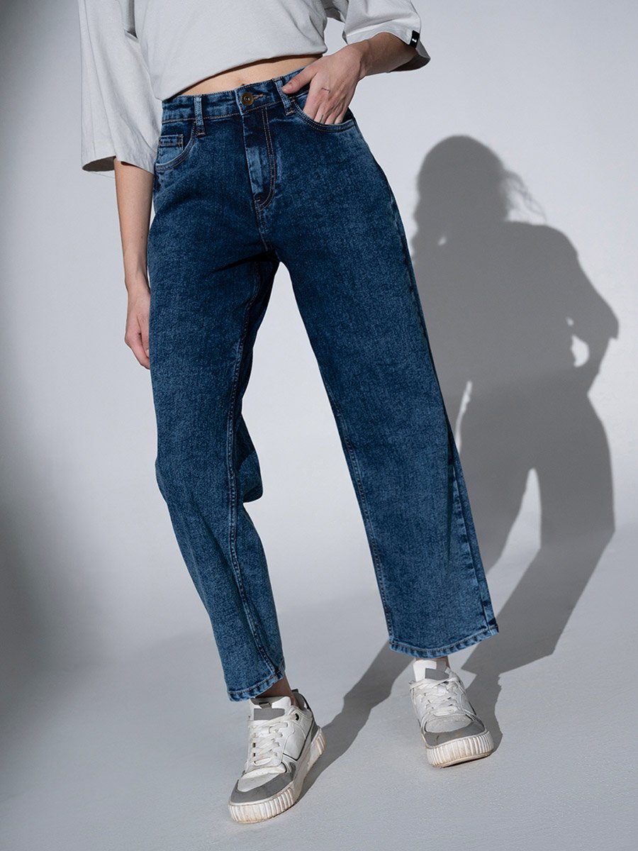 High Rise Mid Wash Regular Fit Jeans