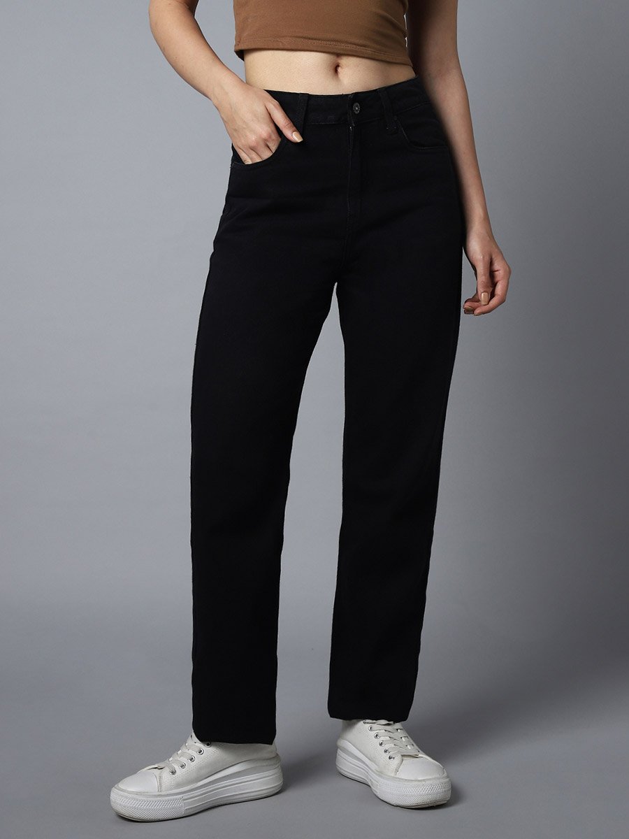 High Rise Solid Regular Fit Jeans