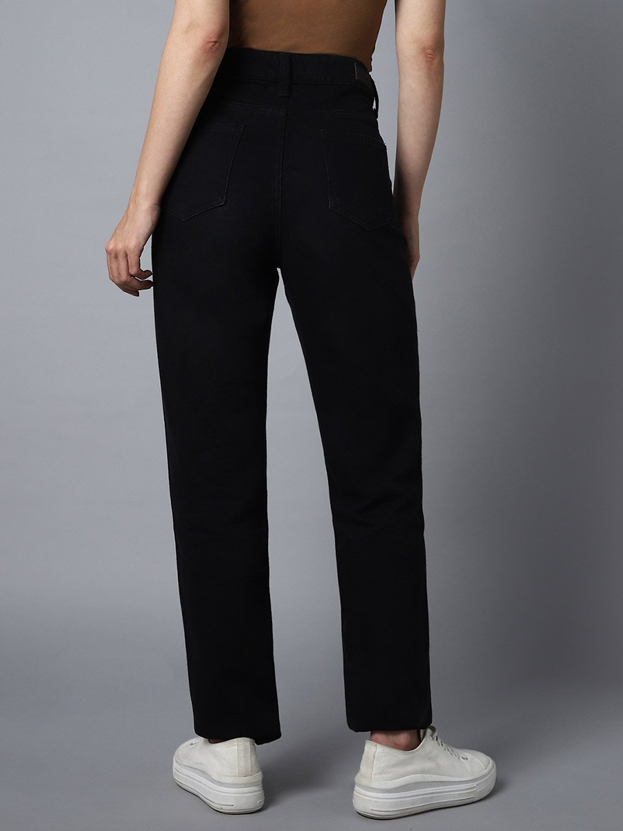 High Rise Solid Regular Fit Jeans