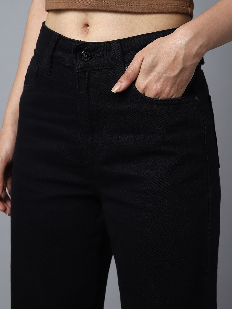High Rise Solid Regular Fit Jeans