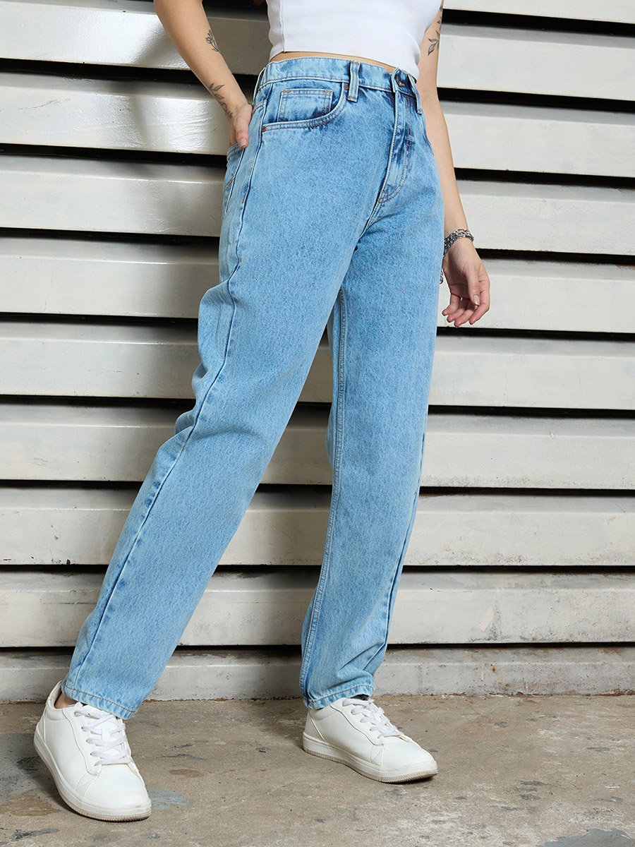High Rise Mid Wash Regular Fit Jeans