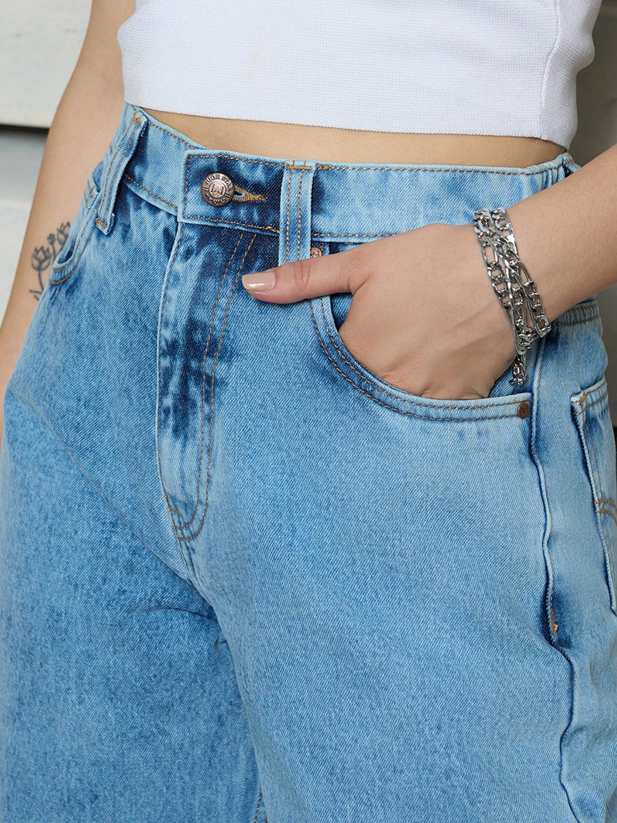 High Rise Mid Wash Regular Fit Jeans