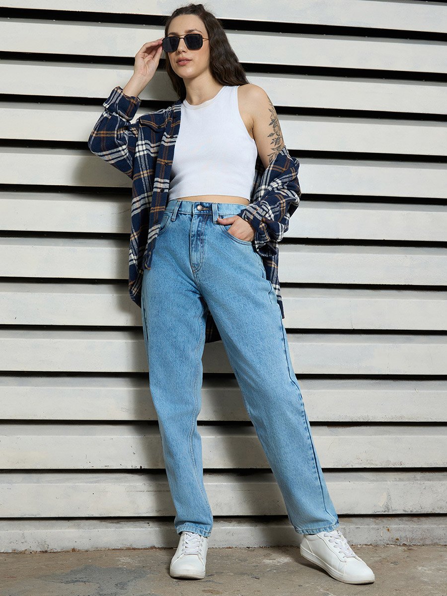 High Rise Mid Wash Regular Fit Jeans