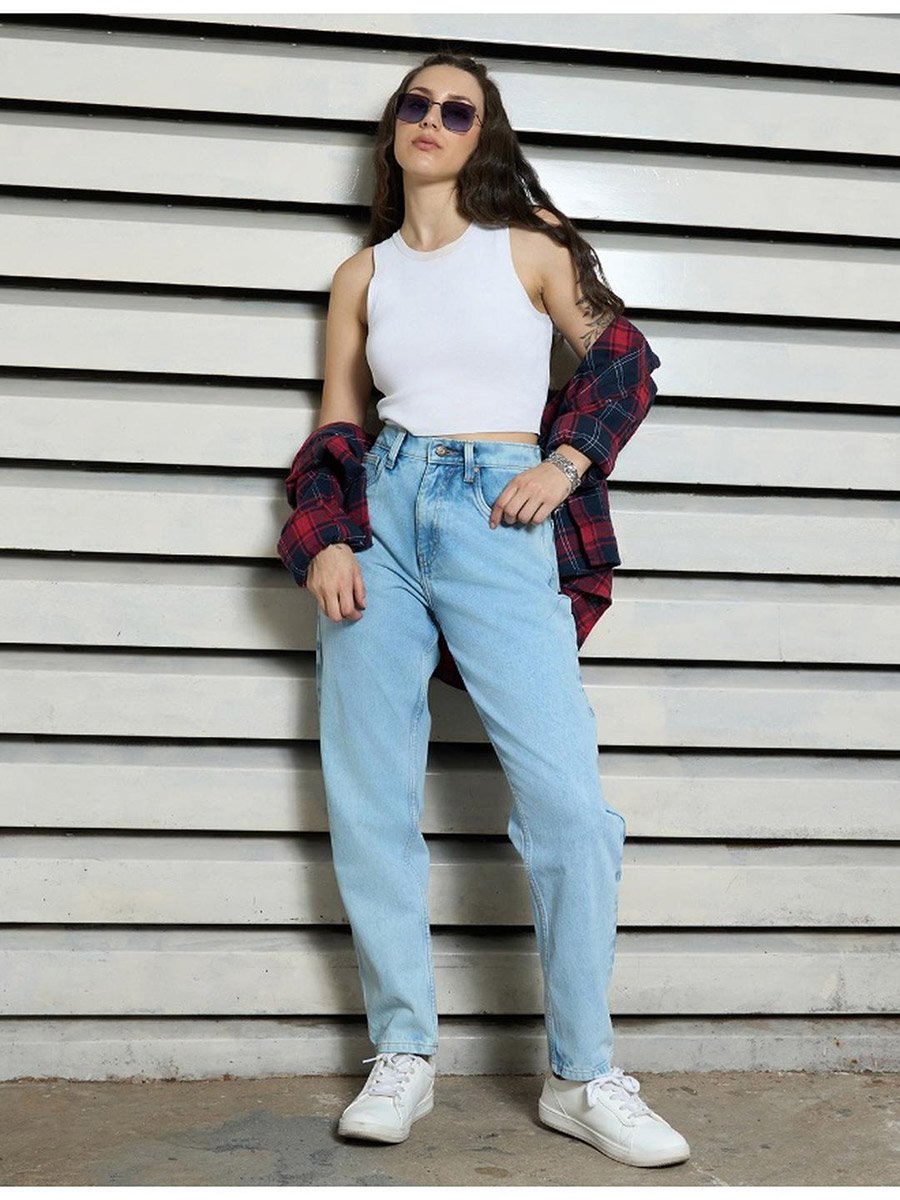 High Rise Mid Wash Regular Fit Jeans