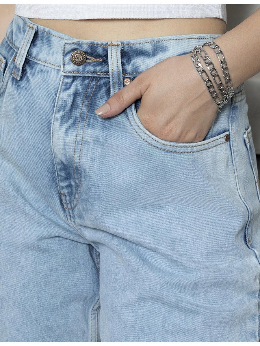 High Rise Mid Wash Regular Fit Jeans