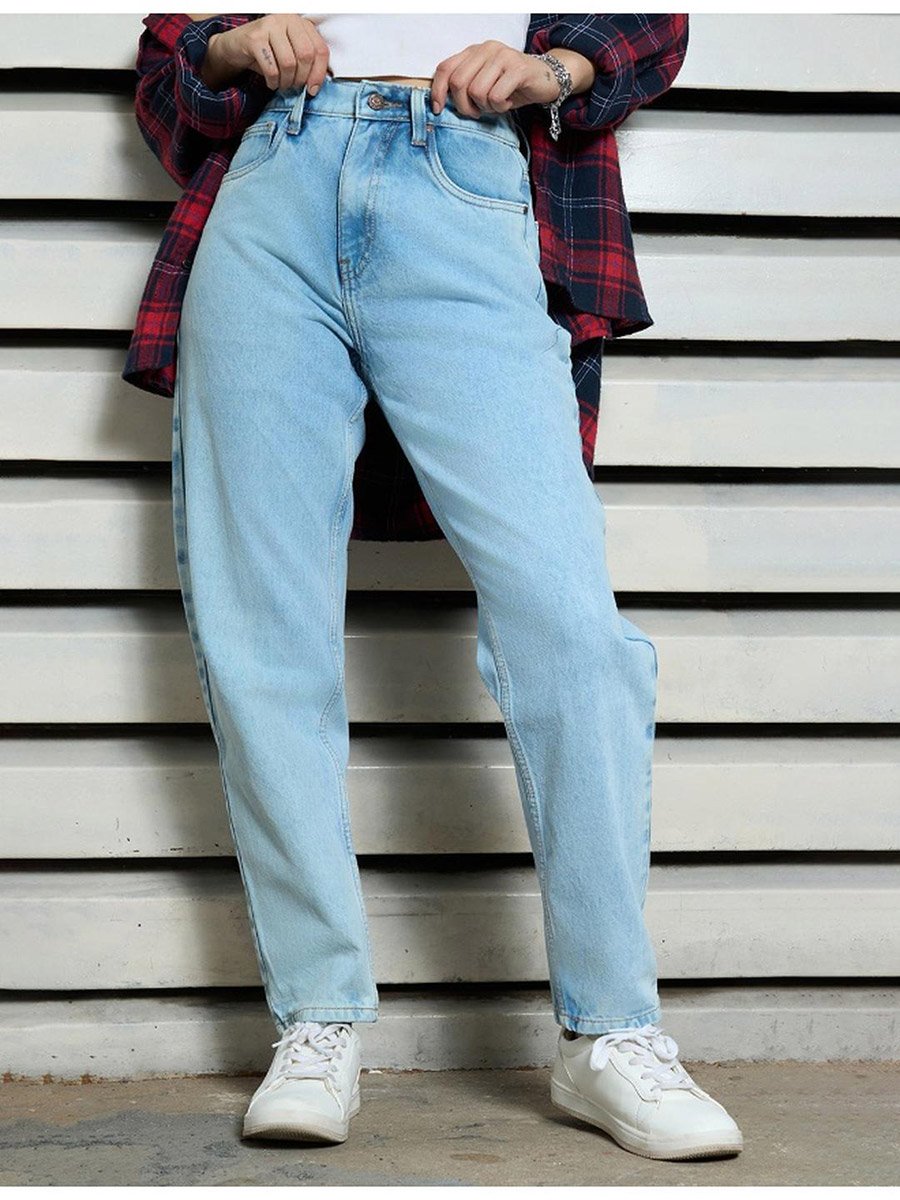 High Rise Mid Wash Regular Fit Jeans
