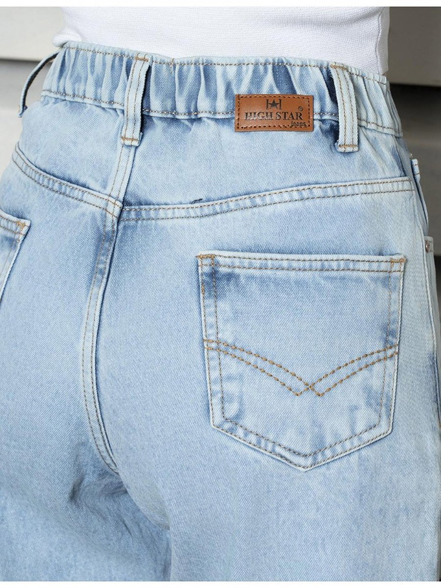 High Rise Mid Wash Regular Fit Jeans