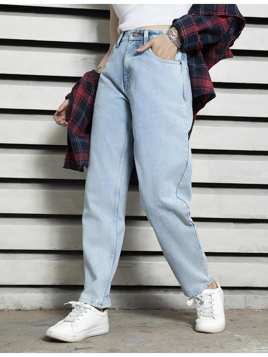 High Rise Mid Wash Regular Fit Jeans
