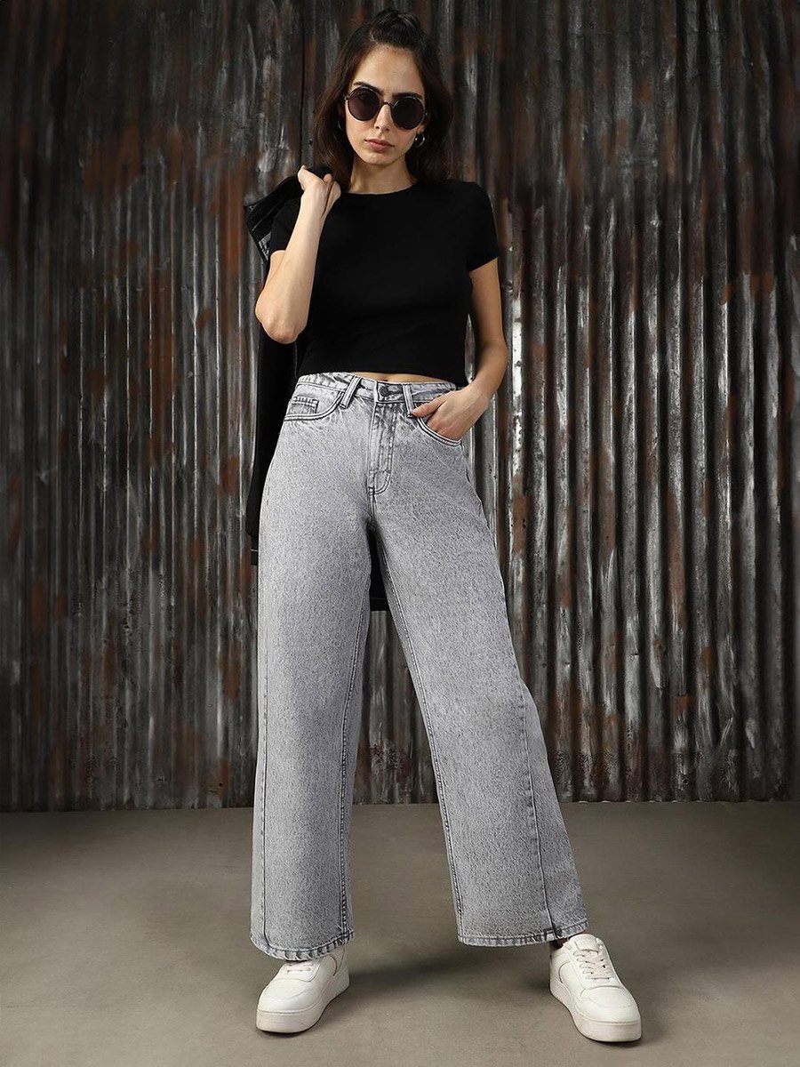 High Rise Mid Wash Straight Jeans