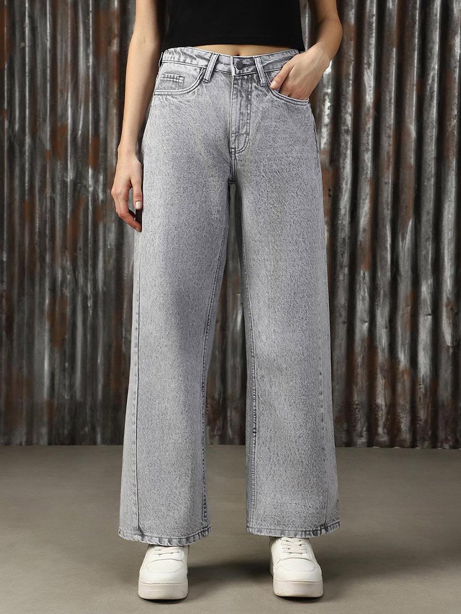 High Rise Mid Wash Straight Jeans