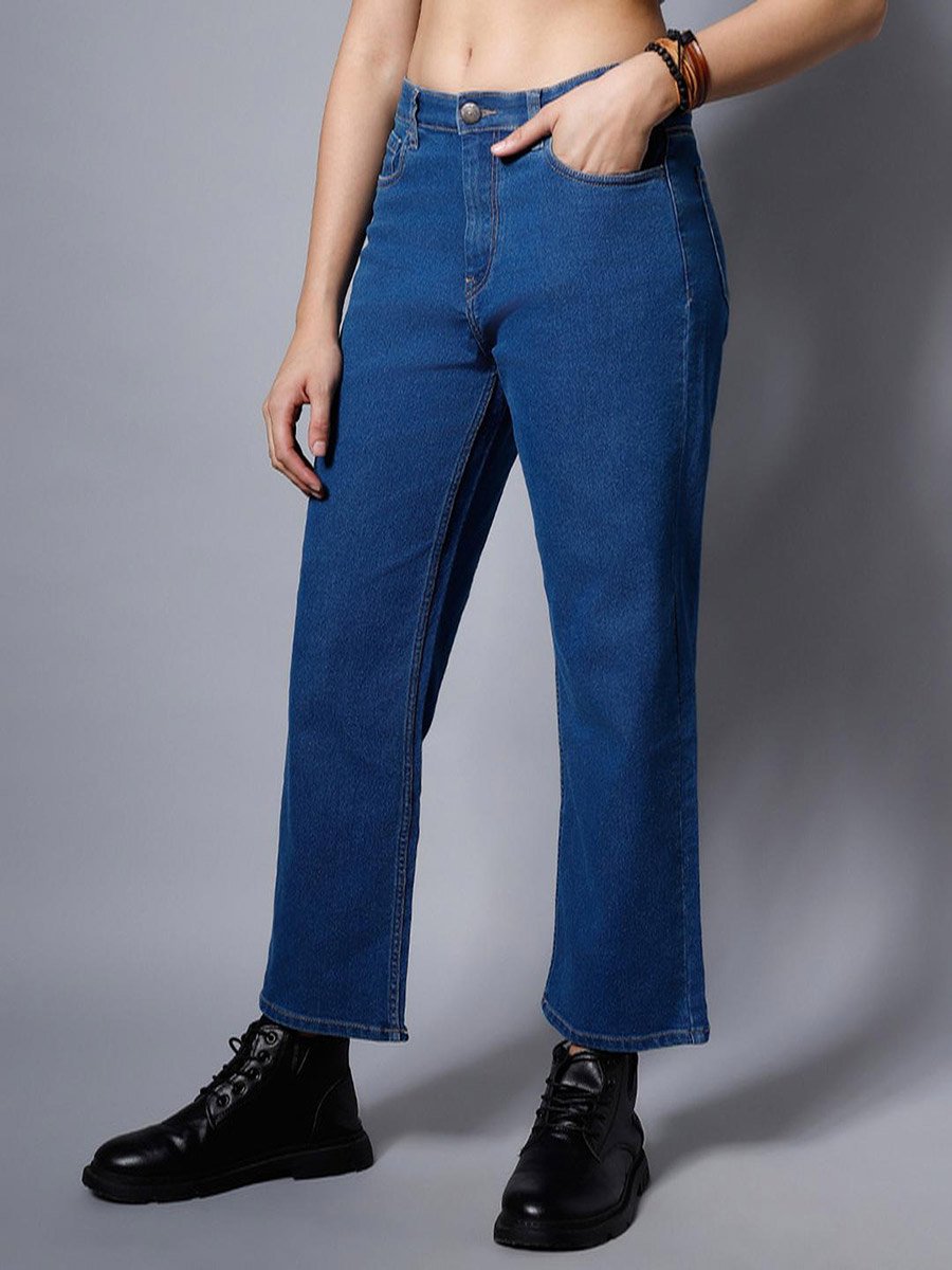 High Rise Plain Regular Fit Jeans